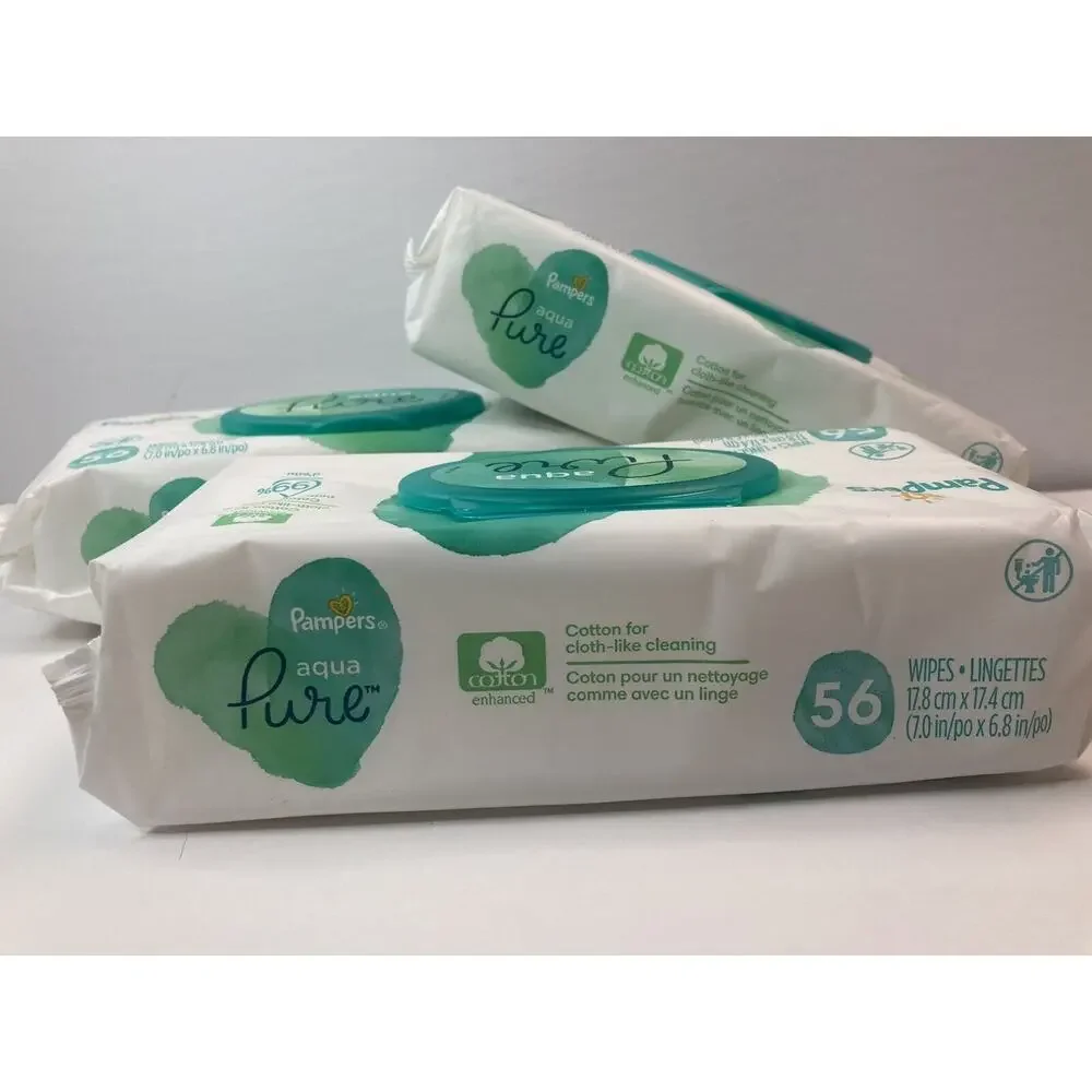 Pampers Aqua Pure Baby Wipes 56 Count 99% Water Hypoallergenic Lot of 3